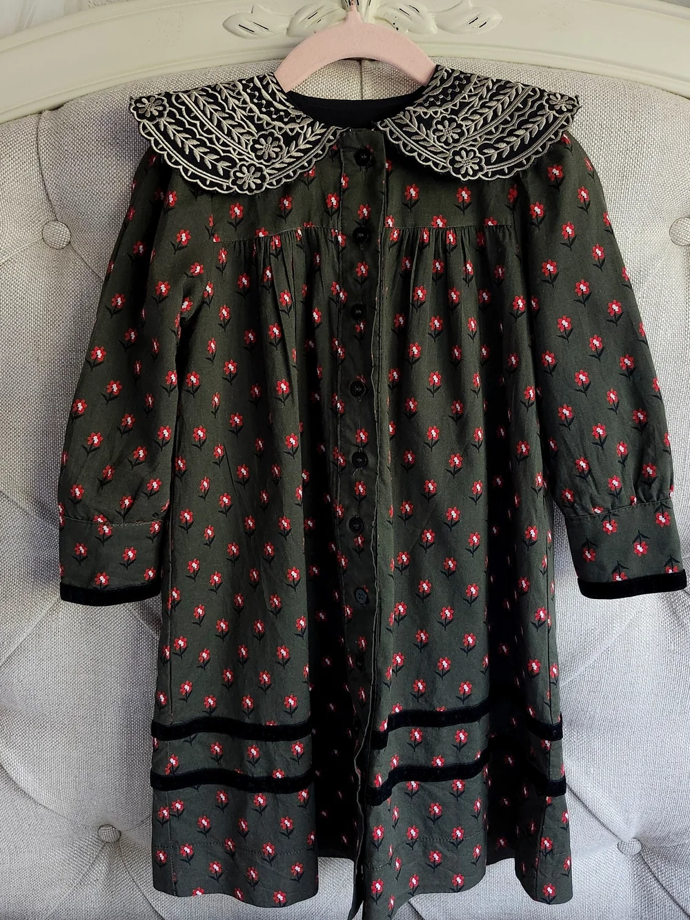 FRAZE Embroidered Peter Pan Collar Floral Button-Front Dress
